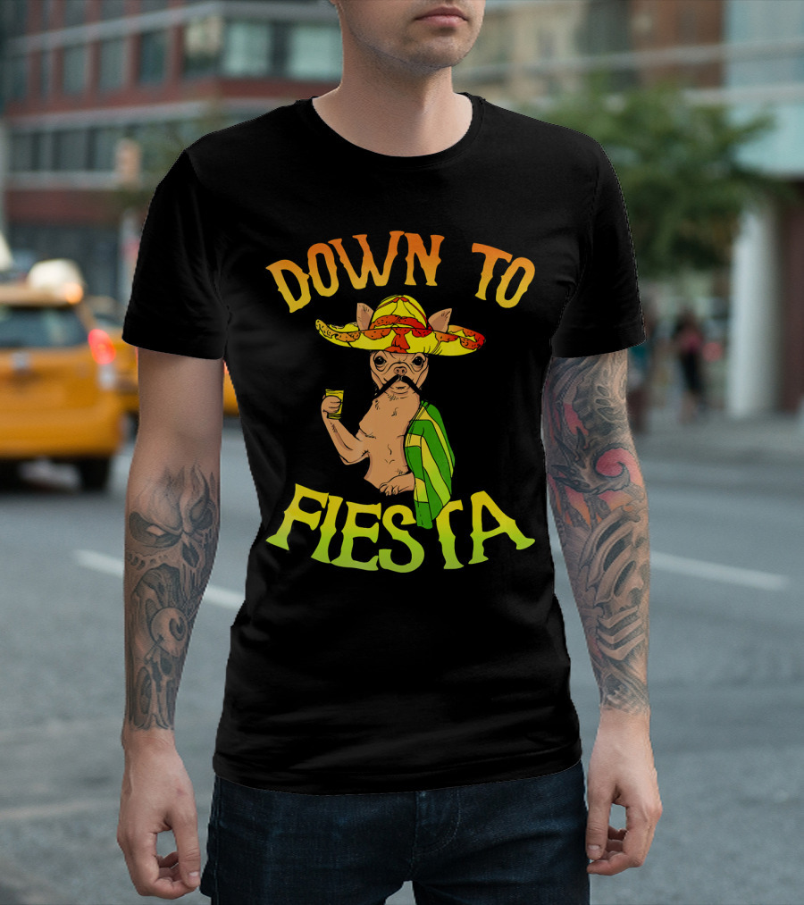 Down To Fiesta Funny Chihuahua in Sombrero With Drink and Blanket T-Shirt