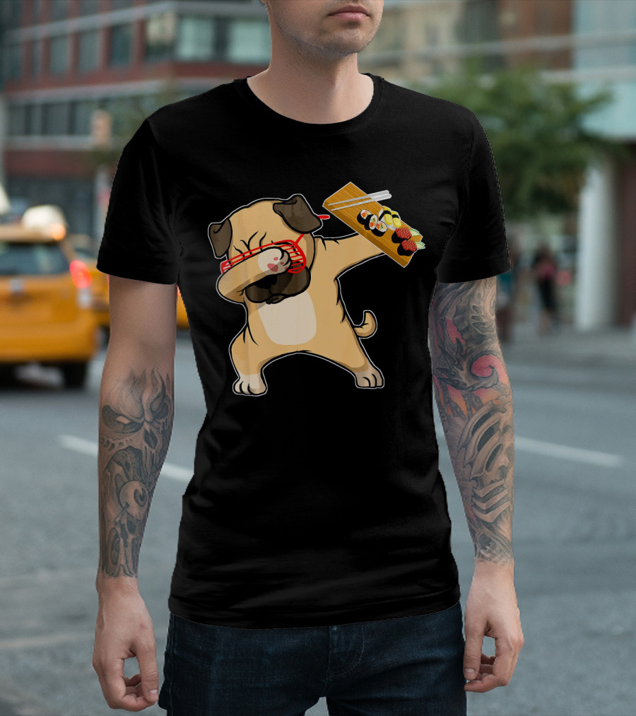 Dabbing Pug Dog Sushi Board with Chopsticks T-Shirt