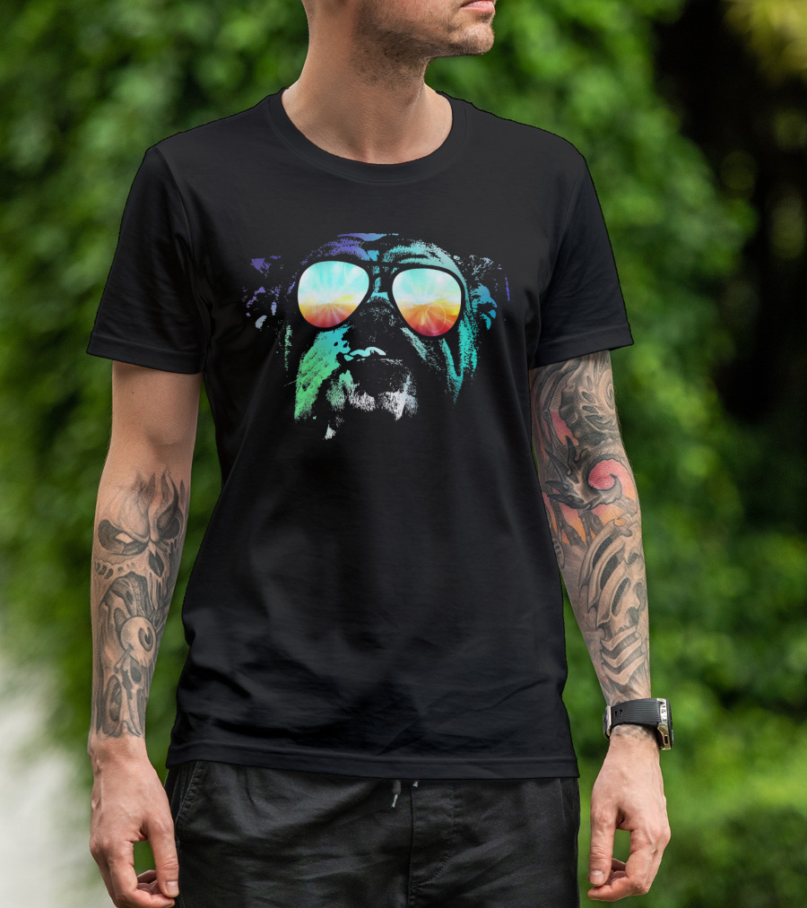 Psychedelic Disco English Bulldog With Vibrant Glasses Reflection T-Shirt