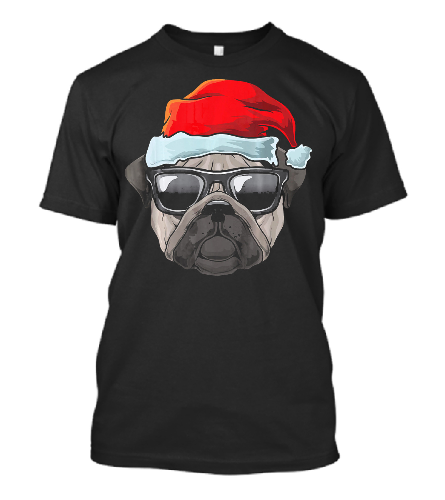 Pug Lover Santa Hat Sunglasses Cool Dog Christmas T-Shirt
