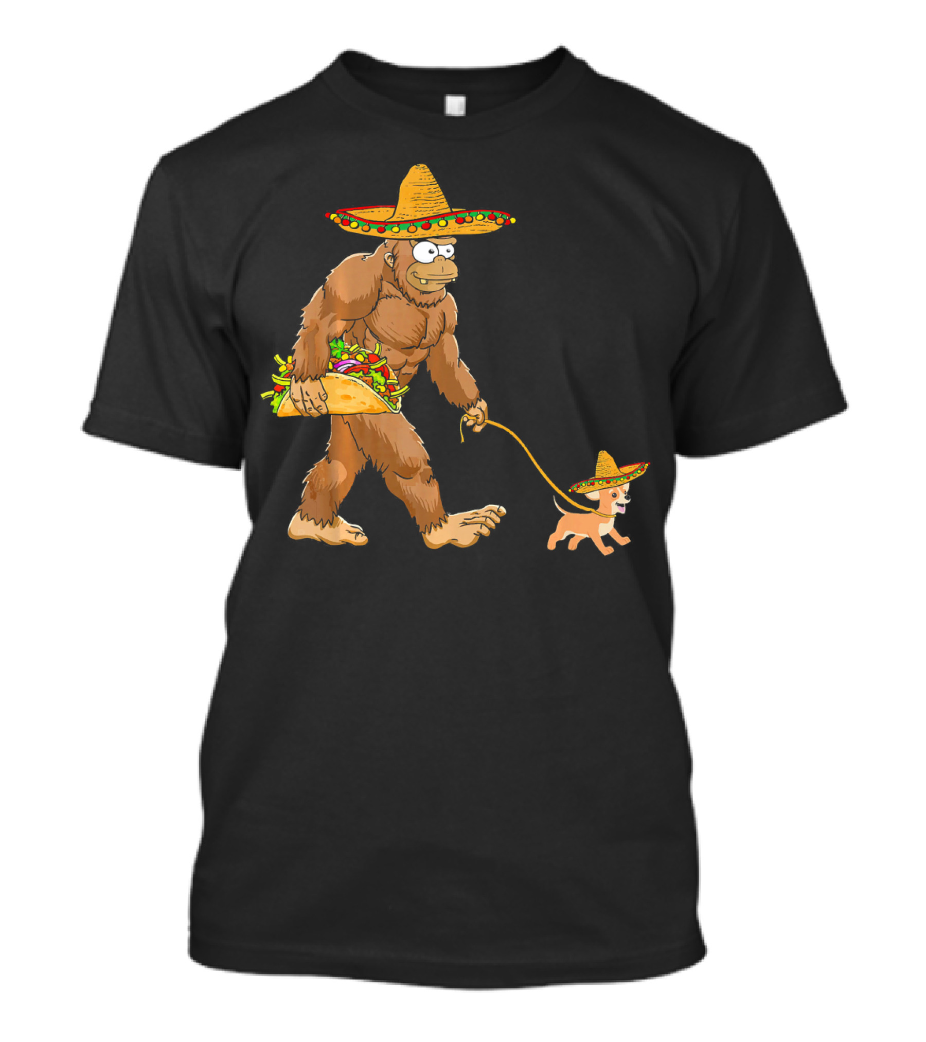Bigfoot Sombrero Taco Chihuahua Dog Cinco De Mayo T-Shirt