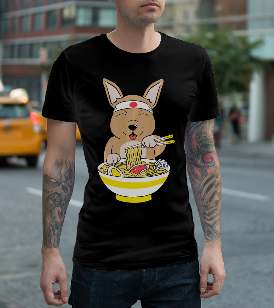 Chihuahua Ramen Lover Funny Dog Enjoying Noodles with Chopsticks T-Shirt