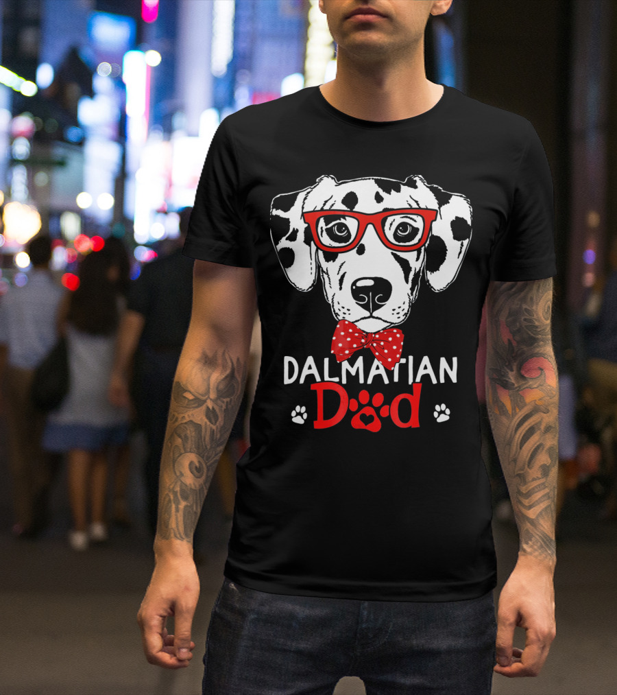 Dalmatian Dad With Red Glasses And Bowtie T-Shirt