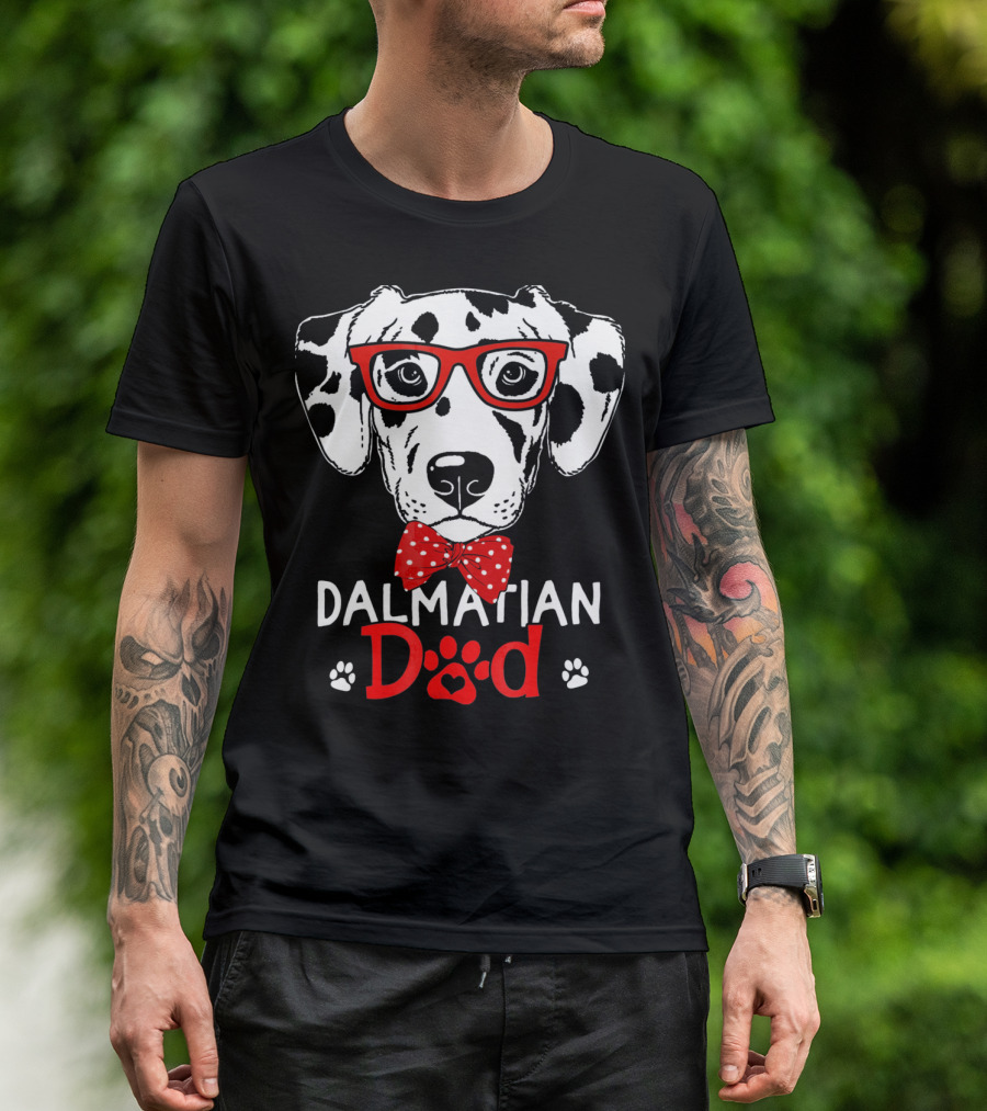 Dalmatian Dad With Red Glasses And Bowtie T-Shirt