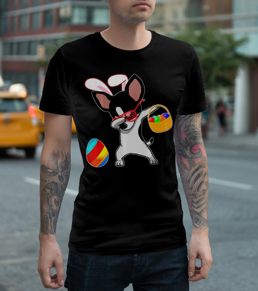 Dabbing Chihuahua With Easter Bunny Ears And Easter Basket T-Shirt