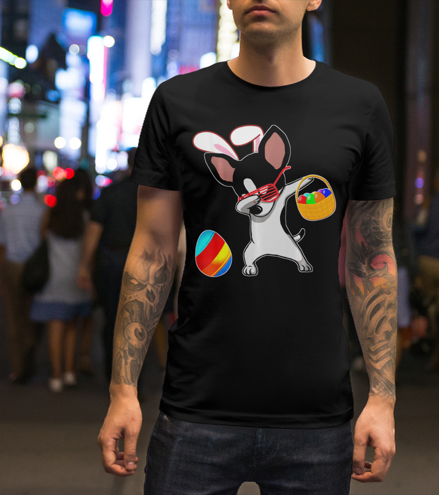 Dabbing Chihuahua With Easter Bunny Ears And Easter Basket T-Shirt