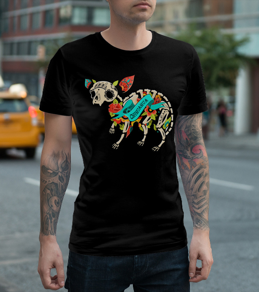 Chihuahua Dia De Los Muertos Sugar Skull Skeleton Halloween T-Shirt