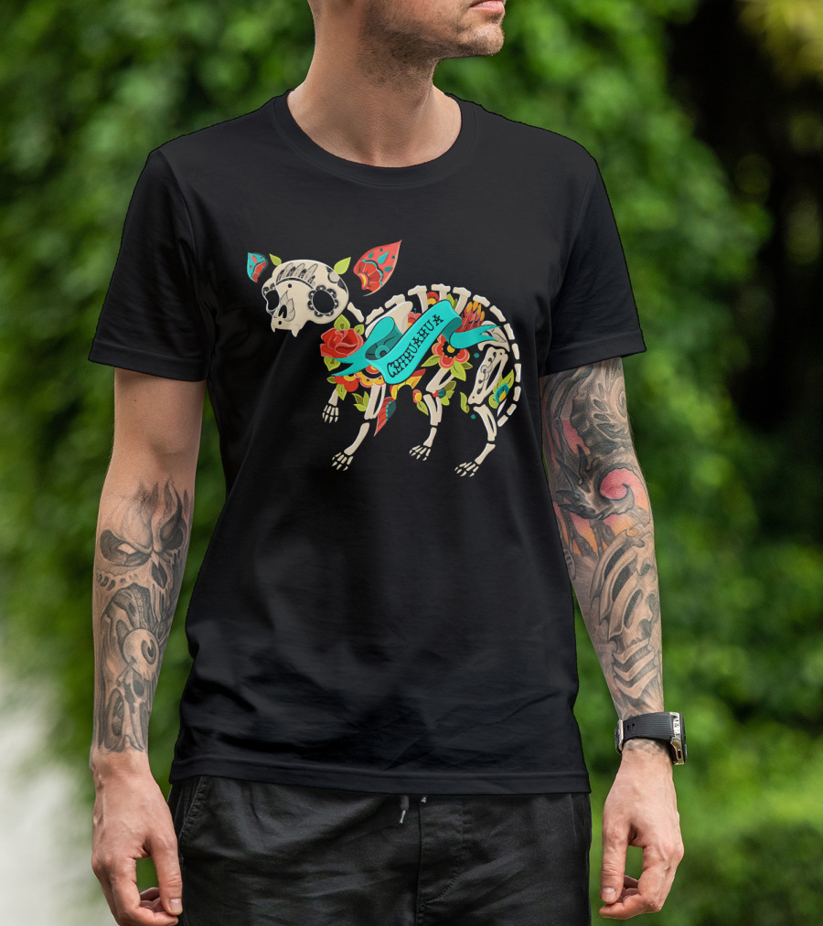 Chihuahua Dia De Los Muertos Sugar Skull Skeleton Halloween T-Shirt