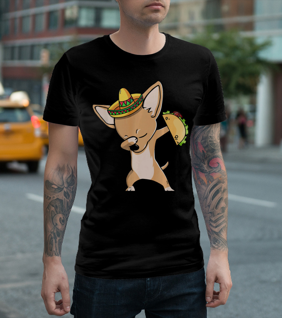 Dabbing Chihuahua Sombrero Taco Cinco De Mayo T-Shirt