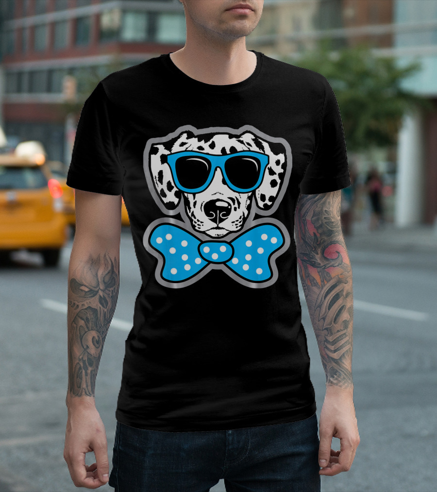 Dalmatian Puppy With Blue Sunglasses And Bow For Pet Owner T-Shirt