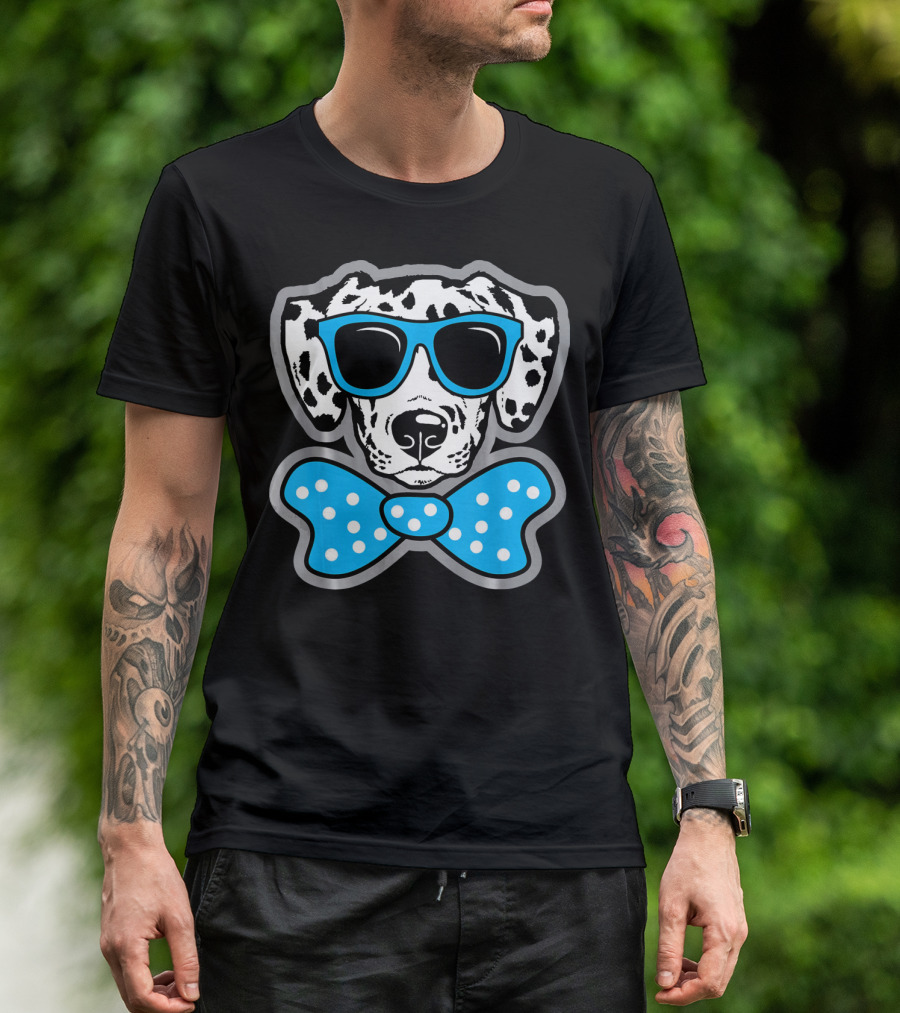 Dalmatian Puppy With Blue Sunglasses And Bow For Pet Owner T-Shirt