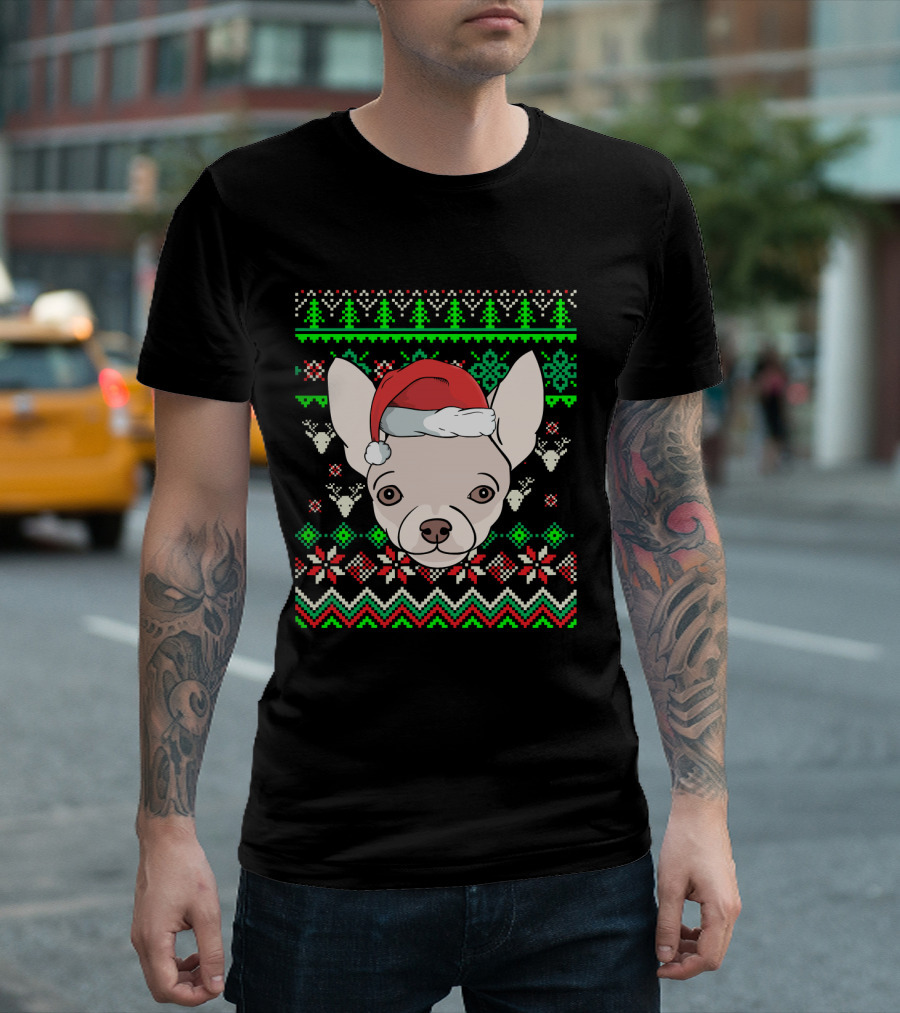 Chihuahua Christmas Sweater Dog with Santa Hat T-Shirt