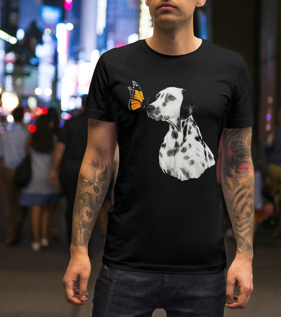 Cute Dalmatian With A Monarch Butterfly T-Shirt