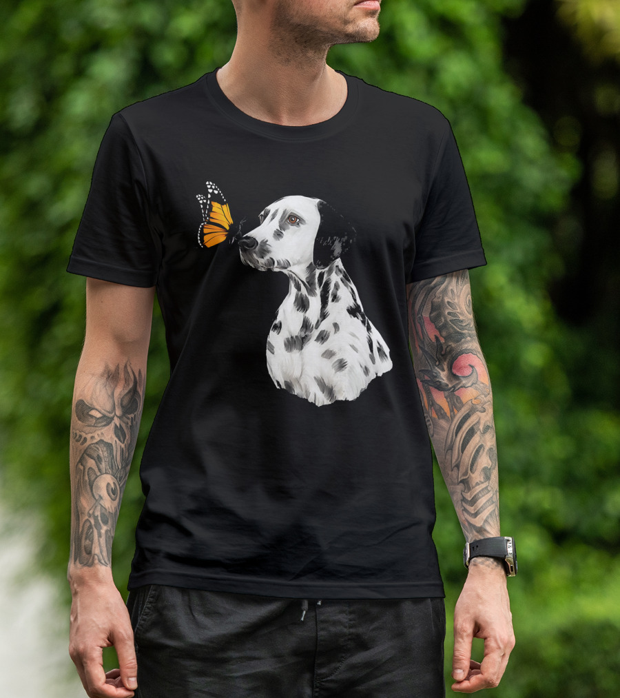 Cute Dalmatian With A Monarch Butterfly T-Shirt