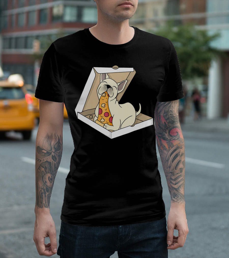 Cream French Bulldog Eating Pizza Slice in Box T-Shirt
