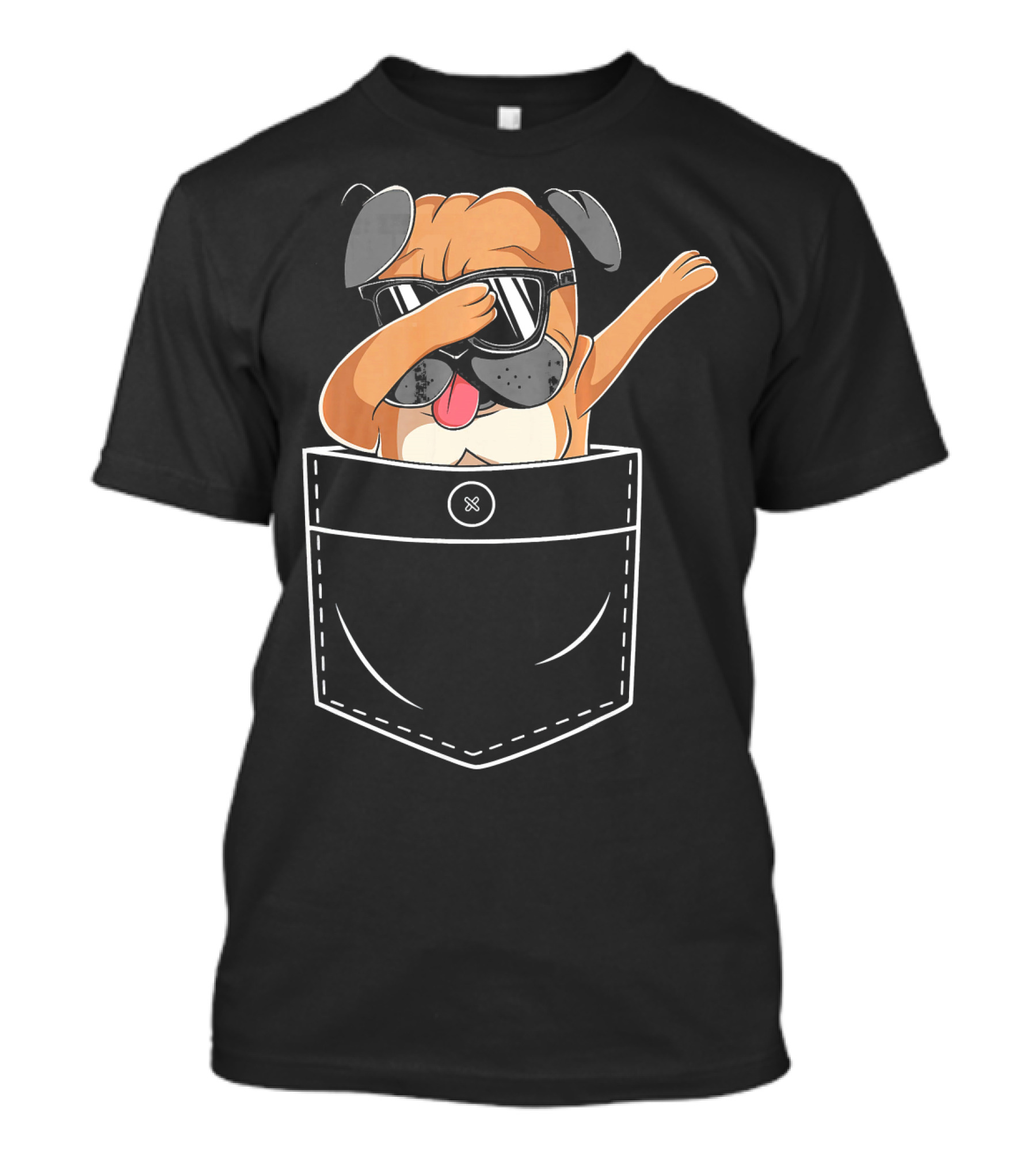 Sunglasses-Wearing Dabbing Pug In Pocket T-Shirt