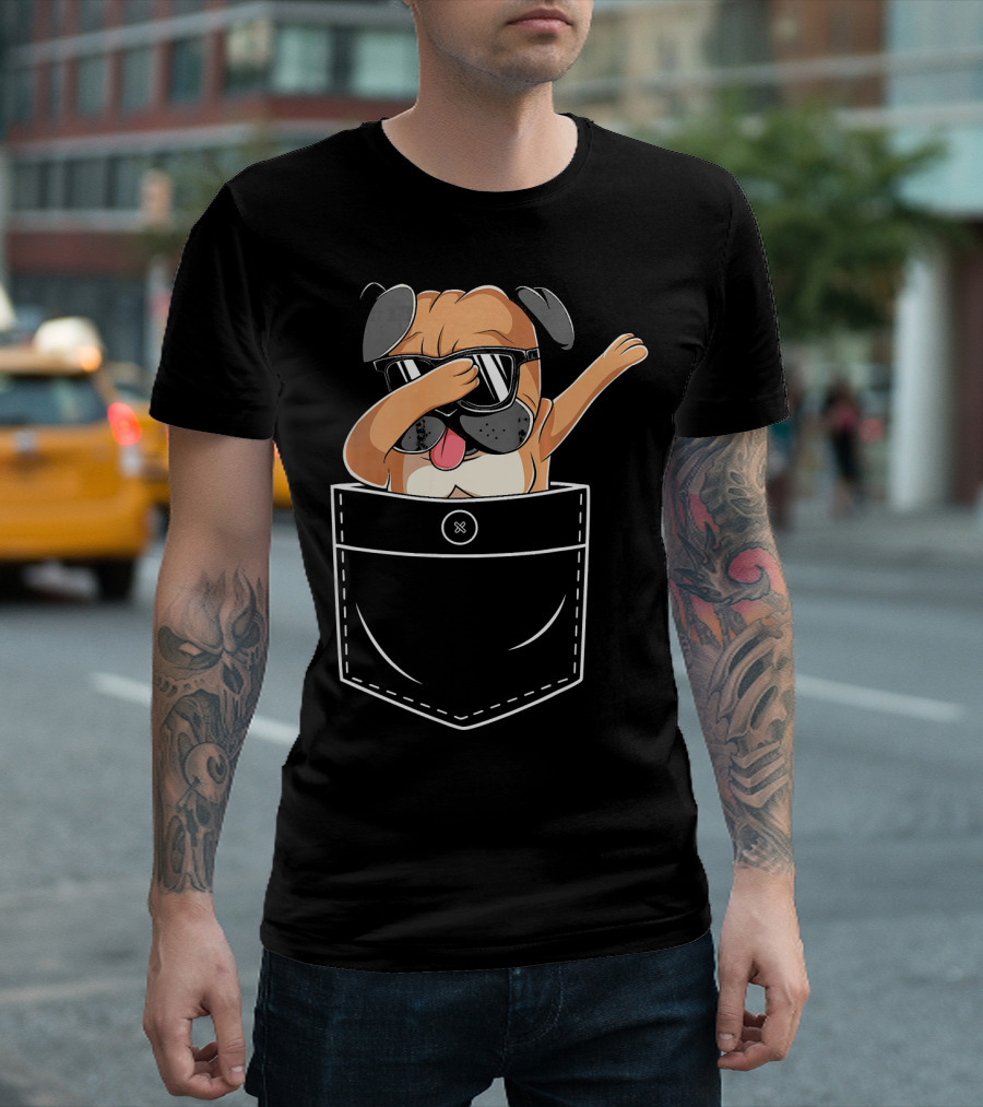 Sunglasses-Wearing Dabbing Pug In Pocket T-Shirt