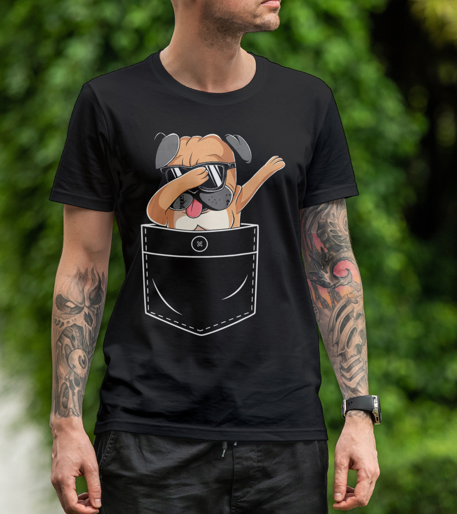 Sunglasses-Wearing Dabbing Pug In Pocket T-Shirt