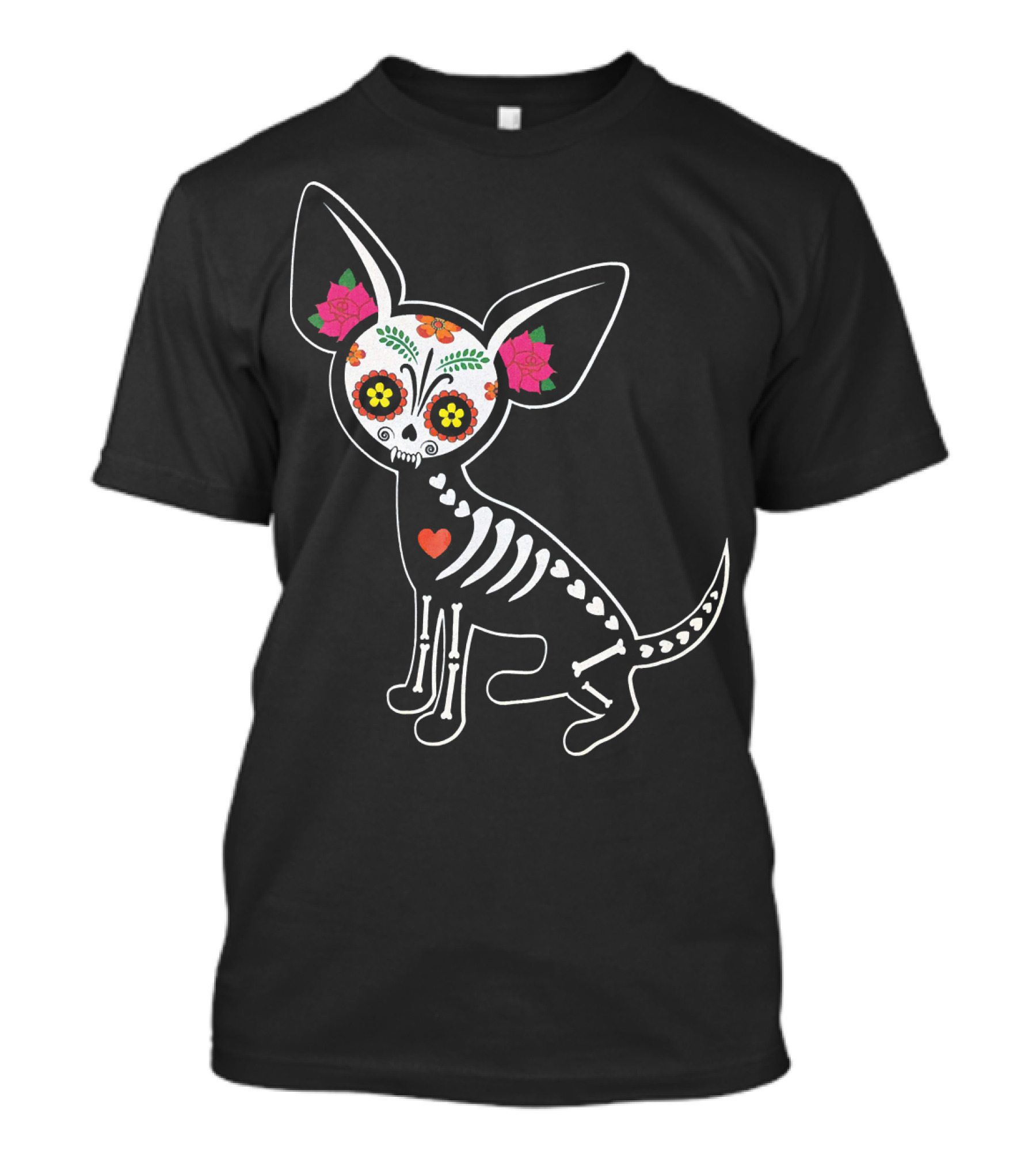 Chihuahua Day Of The Dead Skeleton Skull With Flowers T-Shirt