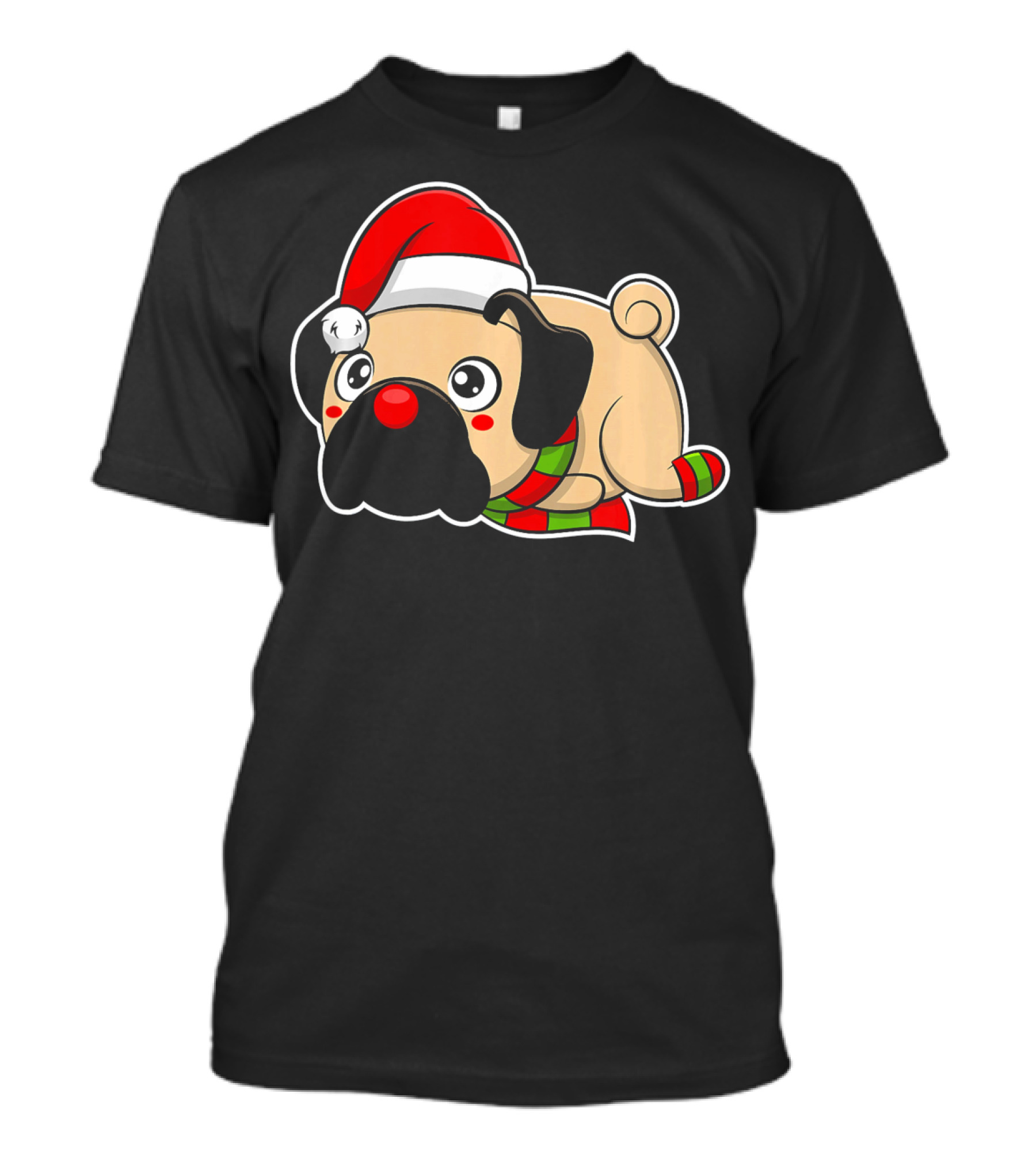 Christmas Pug Puppy With Santa Hat And Scarf T-Shirt