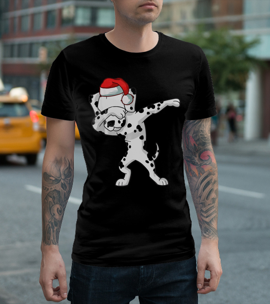 Dabbing Christmas Dalmatian Dog Breed With Santa Hat T-Shirt