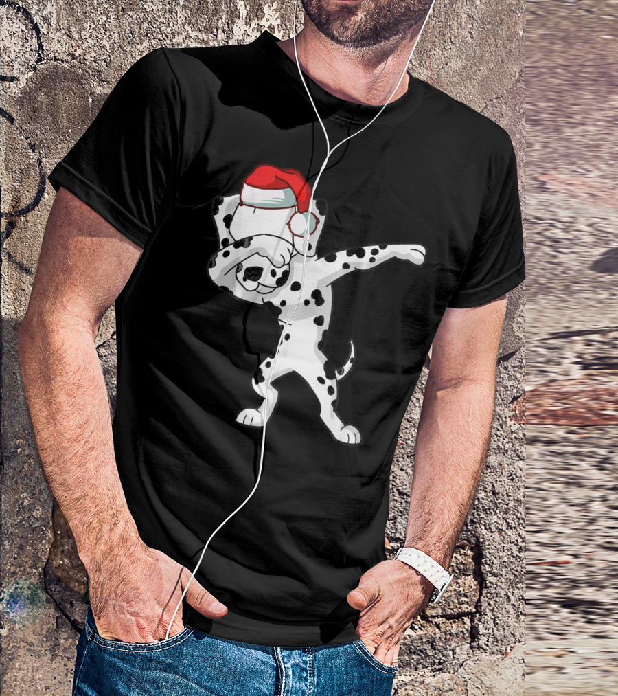 Dabbing Christmas Dalmatian Dog Breed With Santa Hat T-Shirt