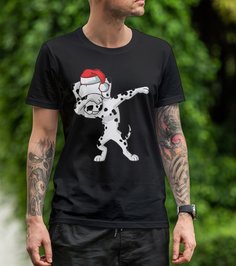 Dabbing Christmas Dalmatian Dog Breed With Santa Hat T-Shirt