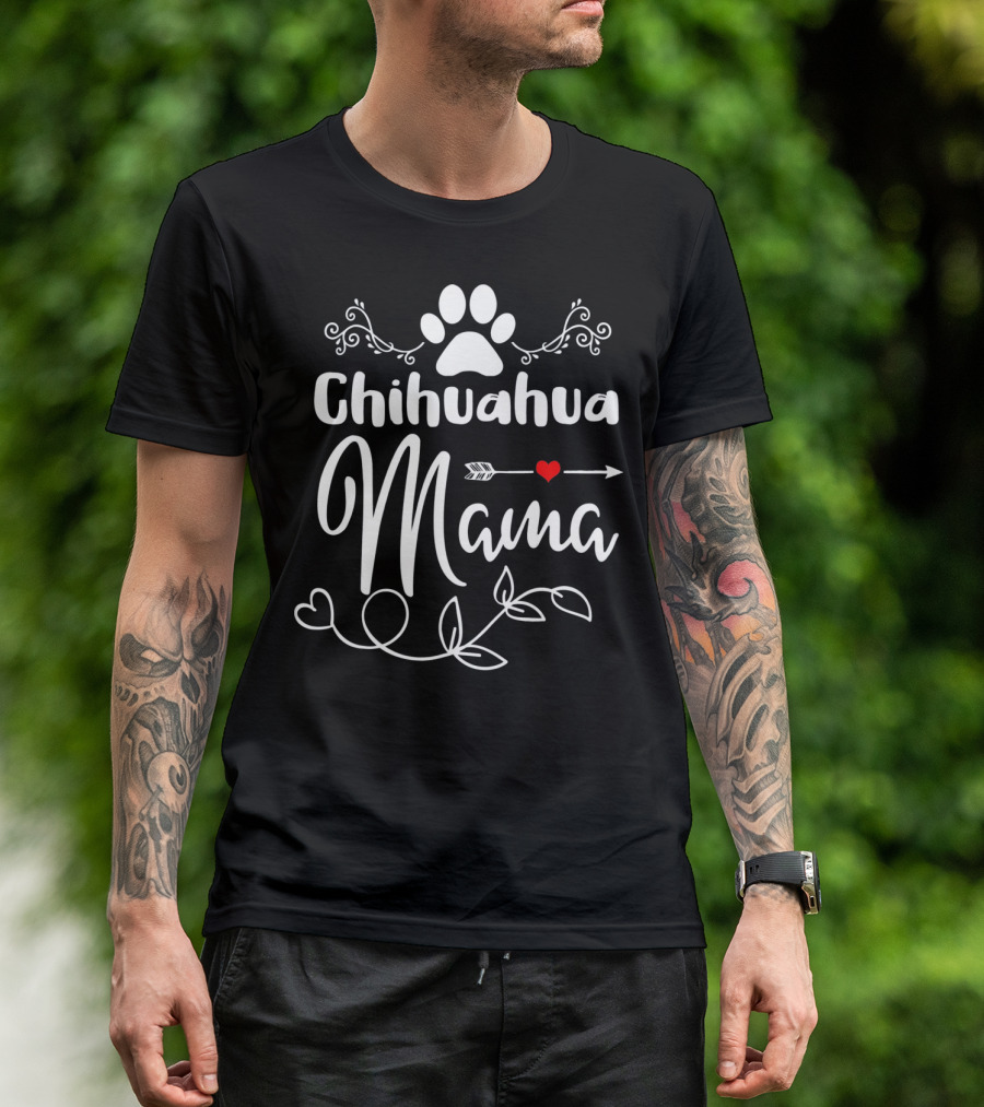 Chihuahua Mama Paw Print Heart Arrow T-Shirt