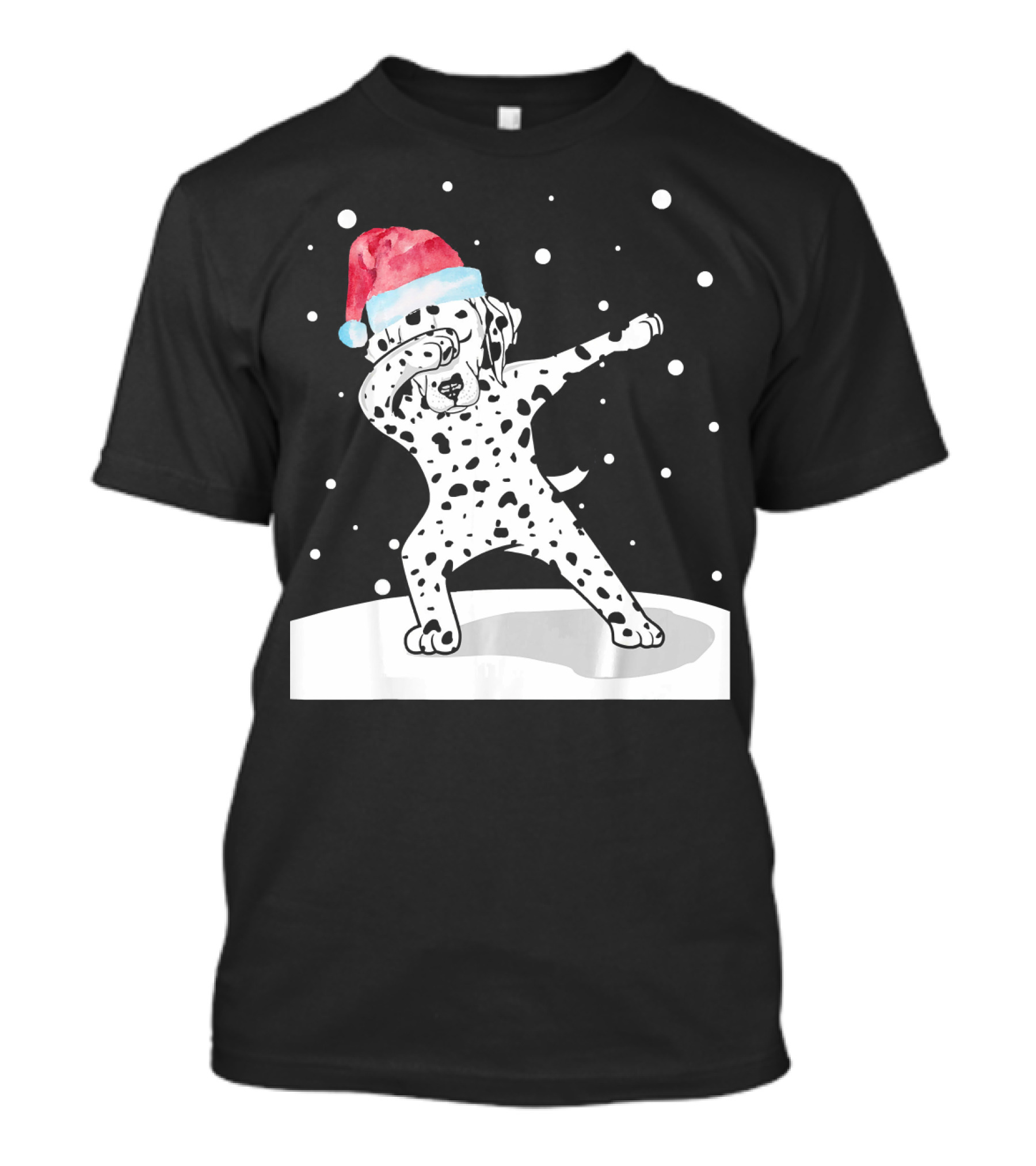 Santa Hat Dabbing Dalmatian Funny Dab Dance Snowfall T-Shirt