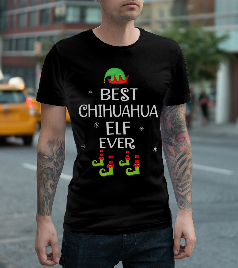 Best Chihuahua Elf Ever with Green Elf Hat and Shoes T-Shirt