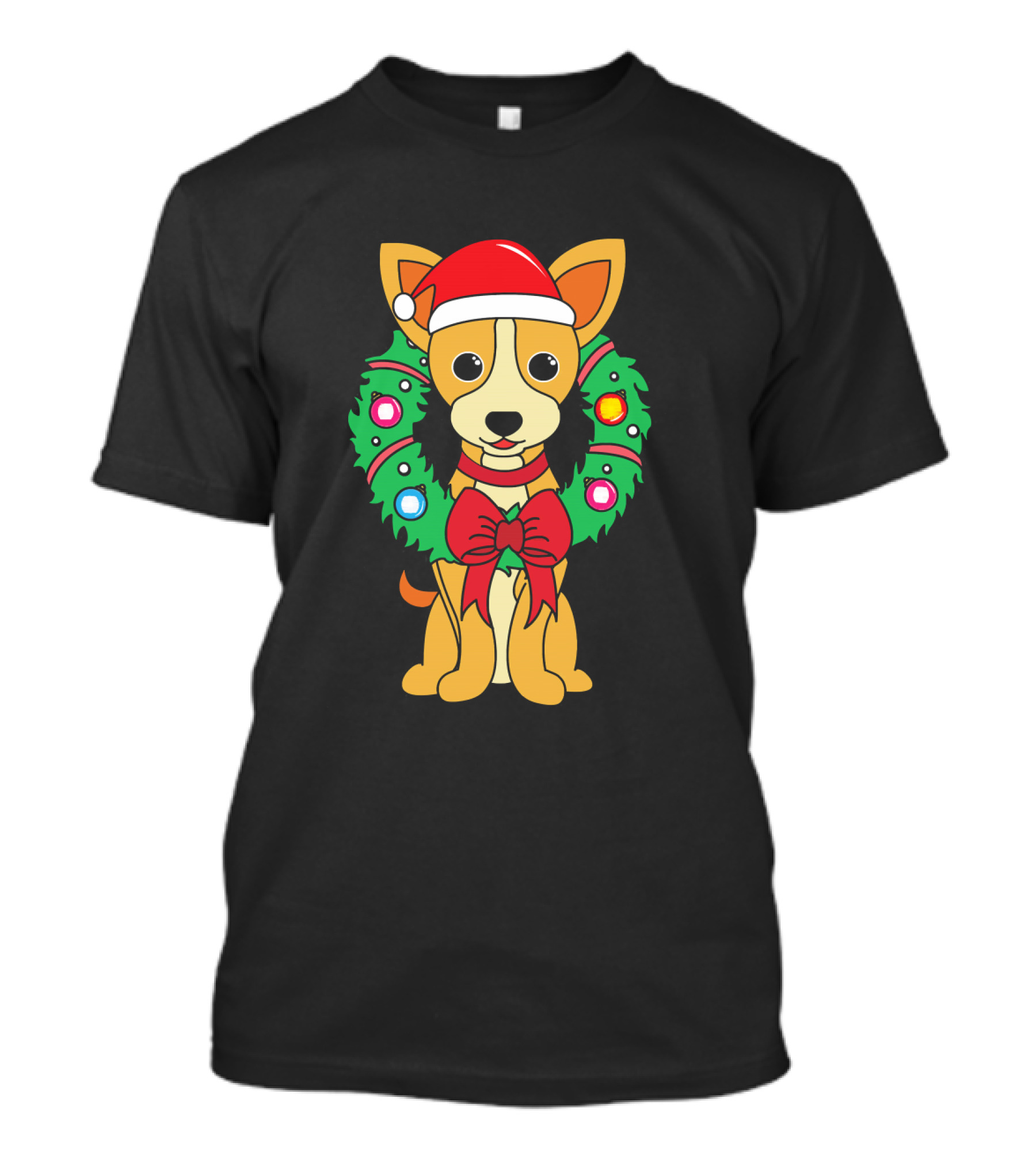 Chihuahua Santa Hat With Festive Christmas Wreath Bow T-Shirt