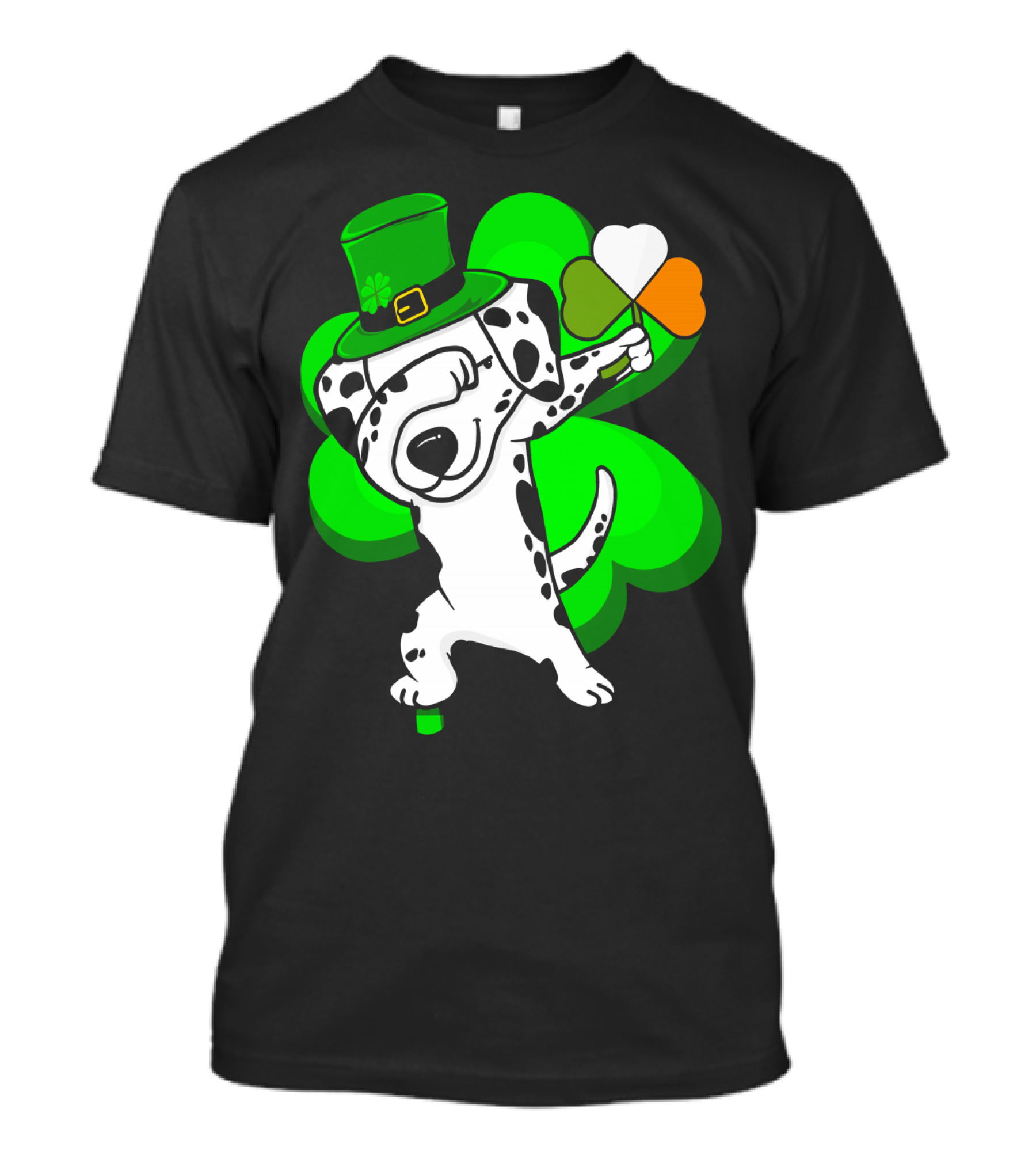 Dalmatian Dabbing Leprechaun With Shamrock And Irish Flag Colors T-Shirt