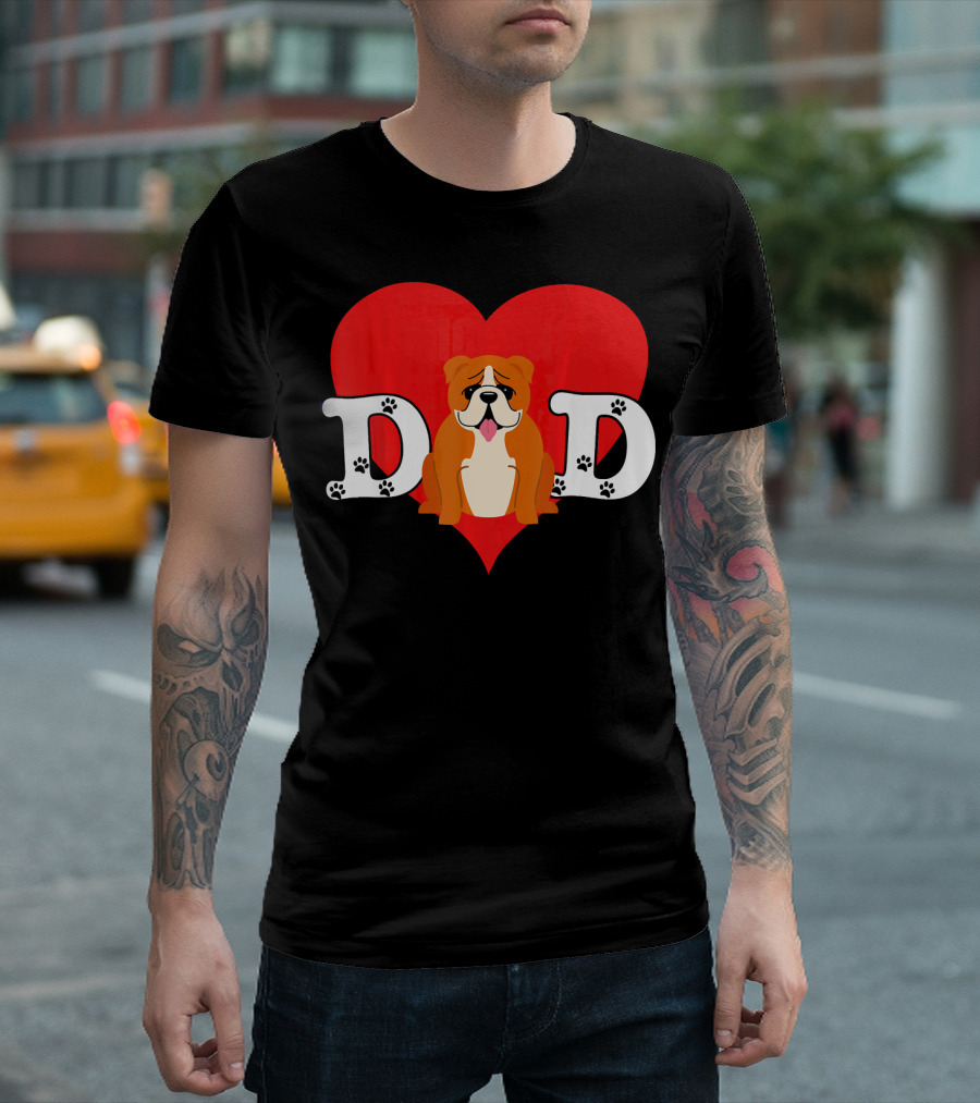 Dad Heart Bulldog Pawprints T-Shirt
