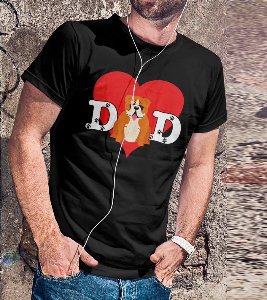 Dad Heart Bulldog Pawprints T-Shirt