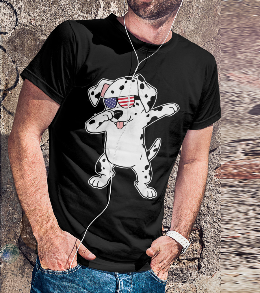 Dalmatian Dabbing Patriotic Sunglasses American 4th July T-Shirt