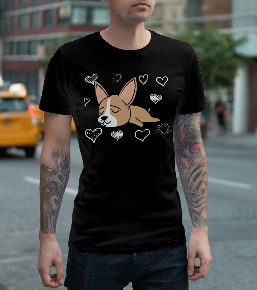 Chihuahua Mom Valentine's Day Hearts Sleepy Dog T-Shirt