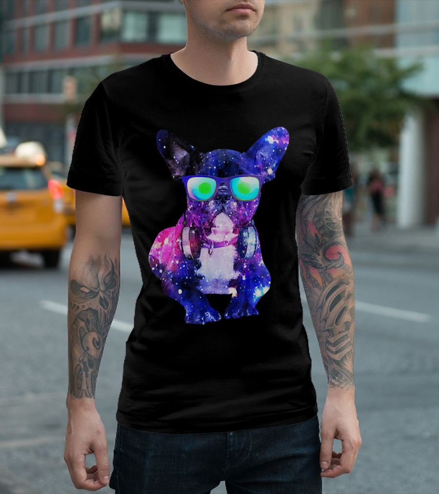 French Bulldog DJ Space Galaxy Music Lover T-Shirt