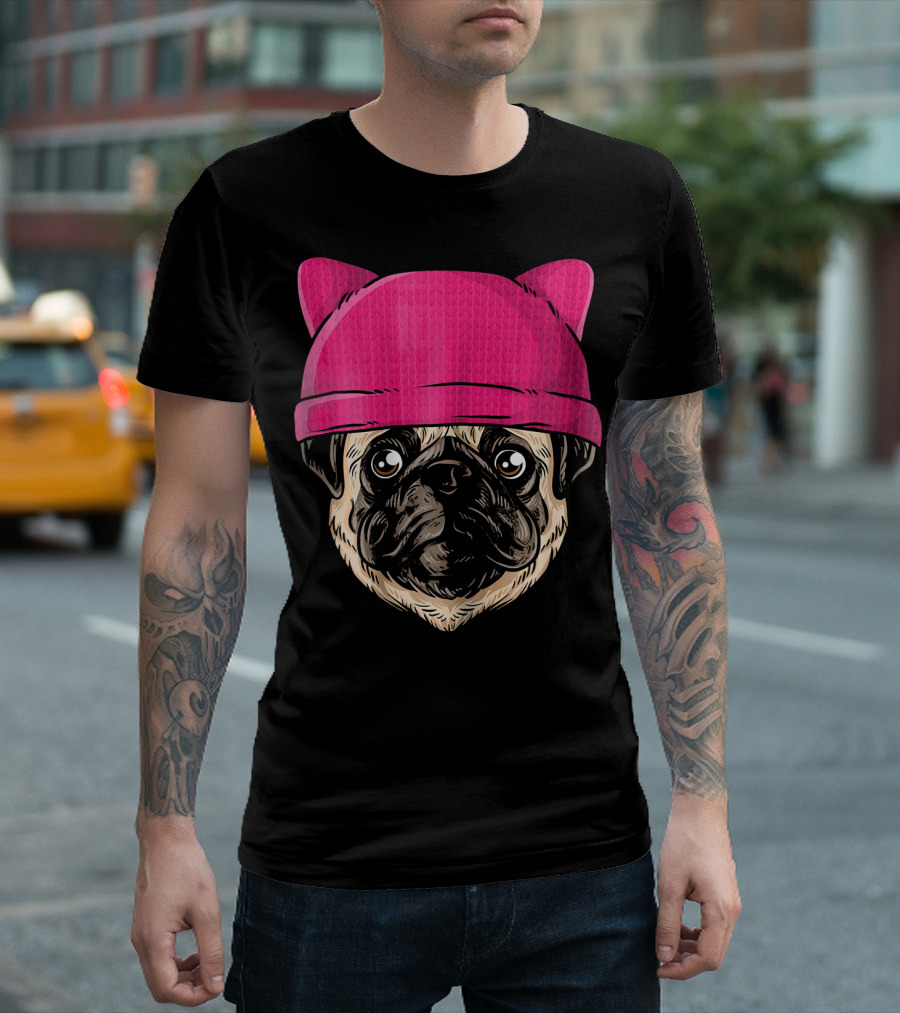 Feminist Pug Pink Pussyhat Women's Rights Support T-Shirt
