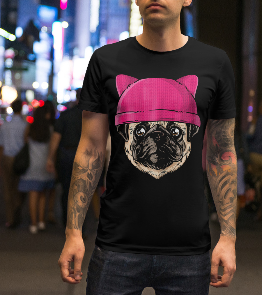 Feminist Pug Pink Pussyhat Women's Rights Support T-Shirt