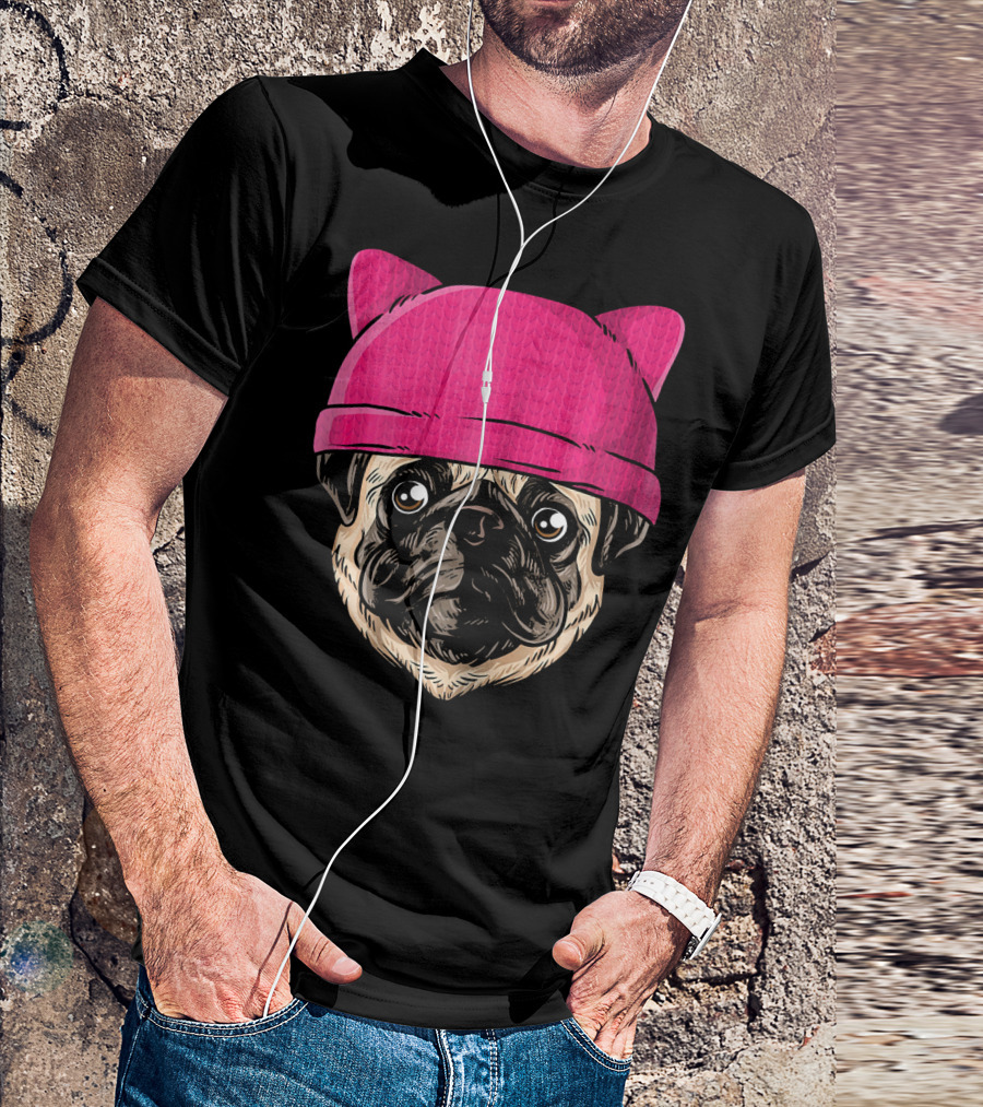 Feminist Pug Pink Pussyhat Women's Rights Support T-Shirt