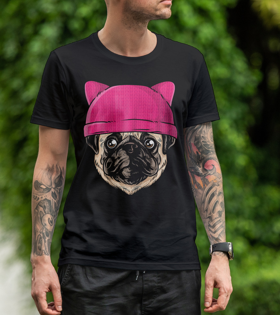Feminist Pug Pink Pussyhat Women's Rights Support T-Shirt