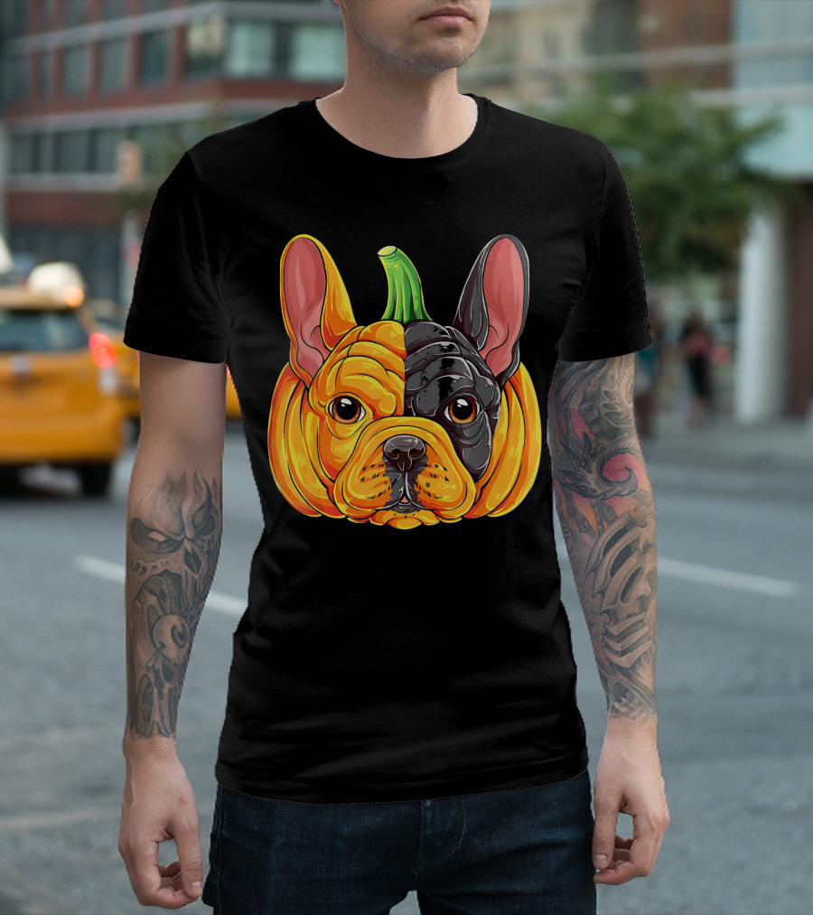 French Bulldog Pumpkin Face Halloween T-Shirt