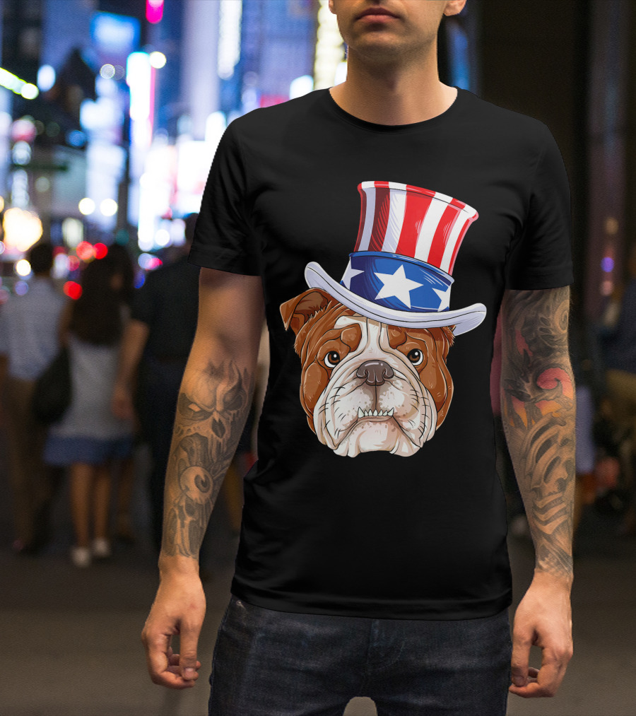English Bulldog Uncle Sam Patriotic Hat T-Shirt