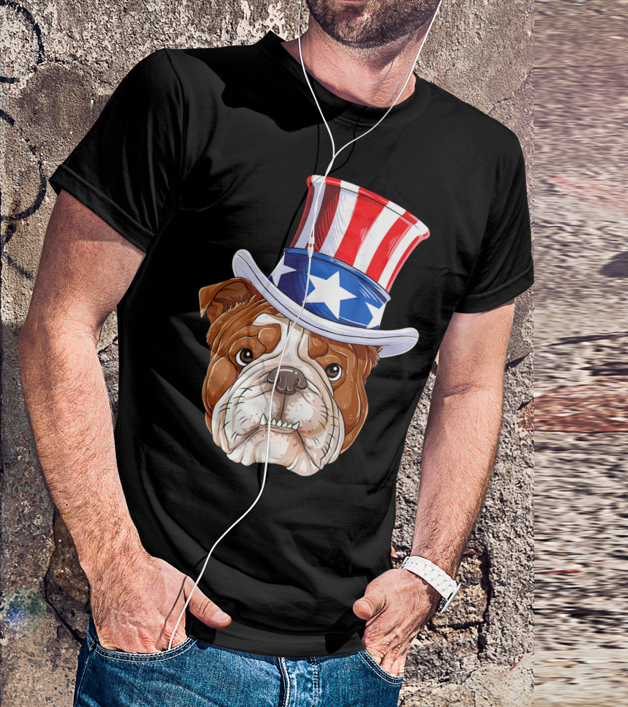 English Bulldog Uncle Sam Patriotic Hat T-Shirt