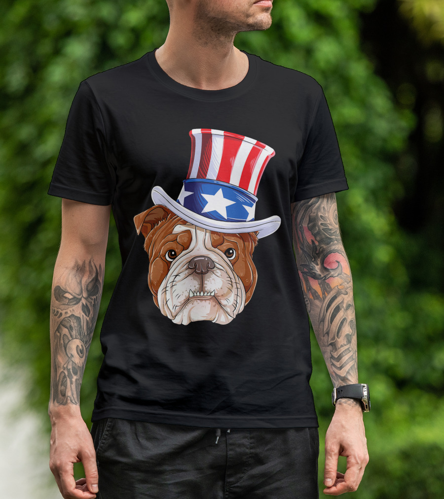 English Bulldog Uncle Sam Patriotic Hat T-Shirt