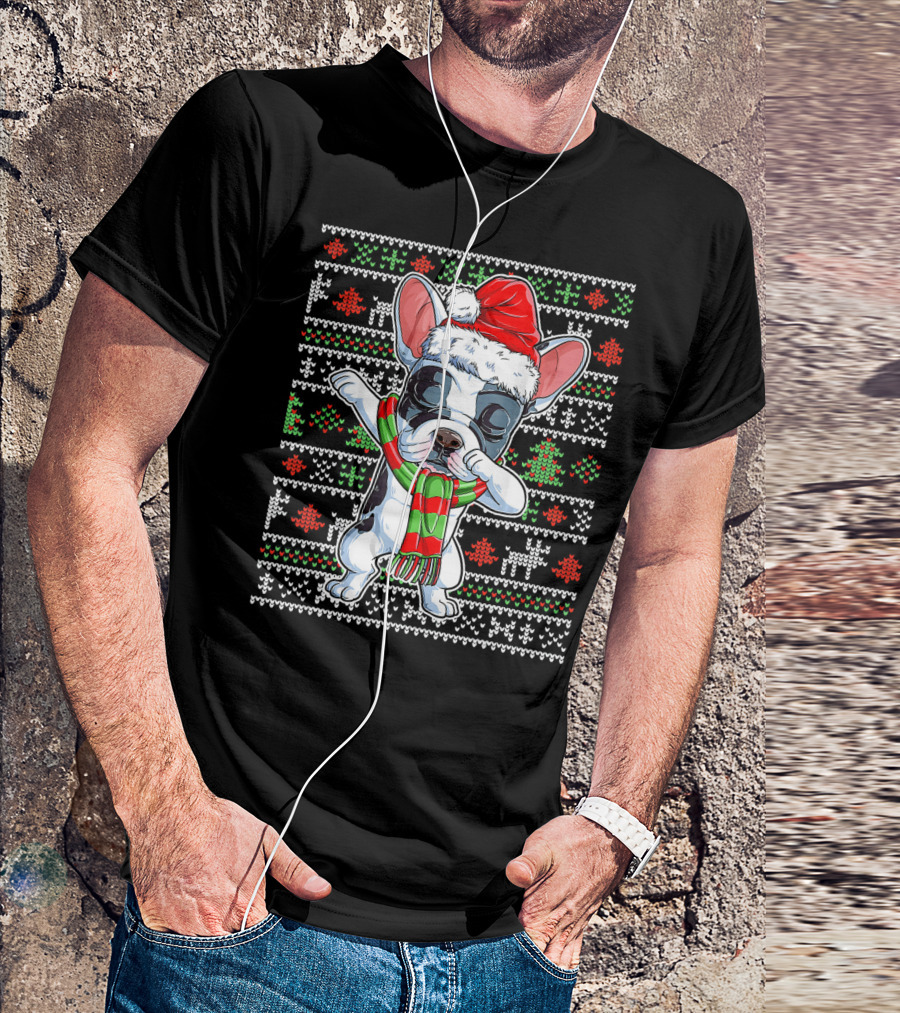 French Bulldog Dog Santa Hat Dabbing Ugly Christmas T-Shirt