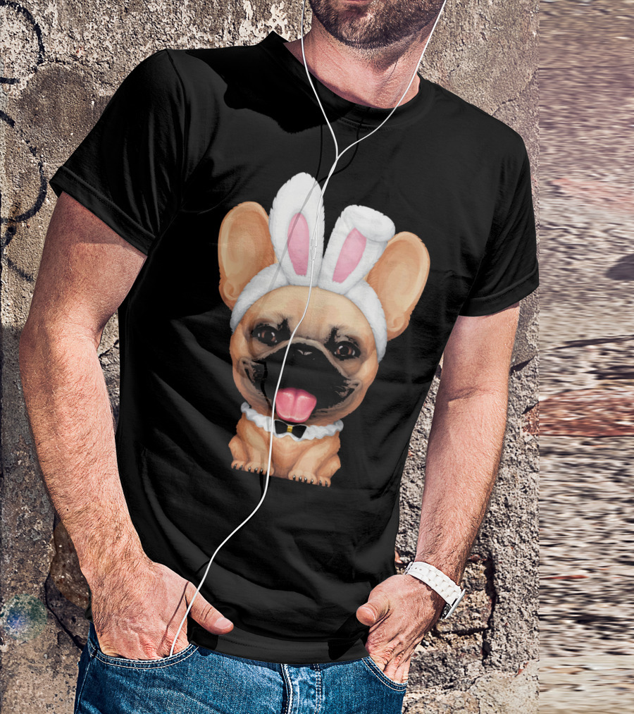 Fawn Frenchie Wearing Easter Bunny Ears T-Shirt