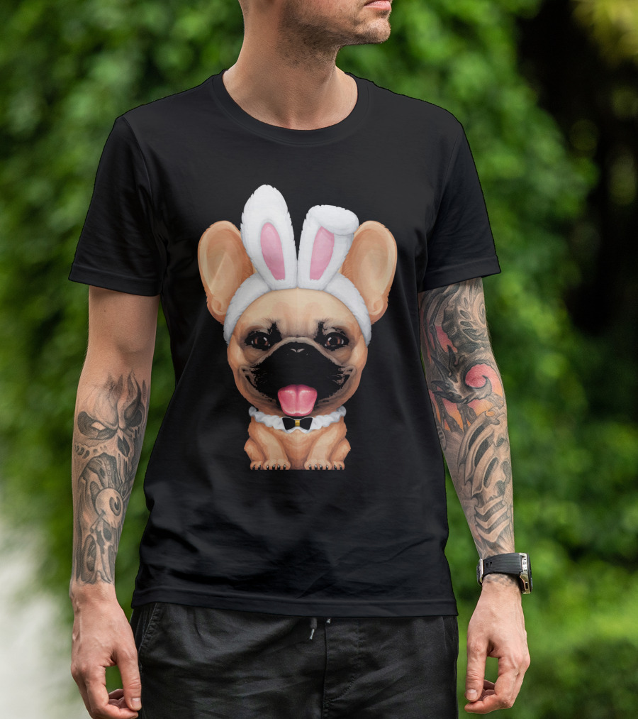 Fawn Frenchie Wearing Easter Bunny Ears T-Shirt