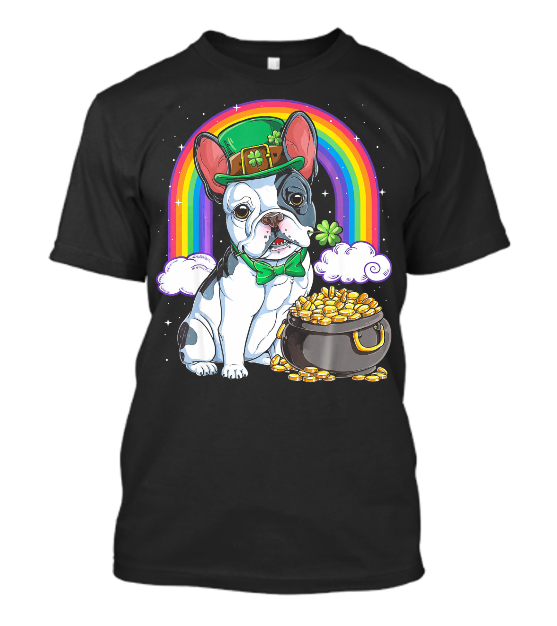 French Bulldog Leprechaun Rainbow Pot Of Gold And Shamrock T-Shirt