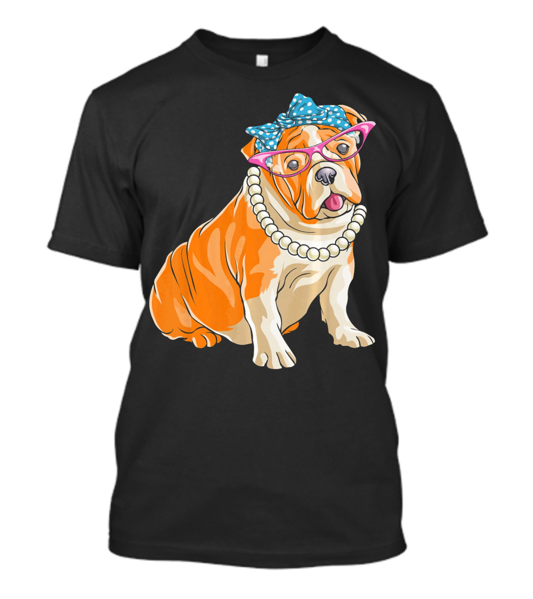 English Bulldog Mom Grandma Dog With Glasses And Pearl Necklace T-Shirt